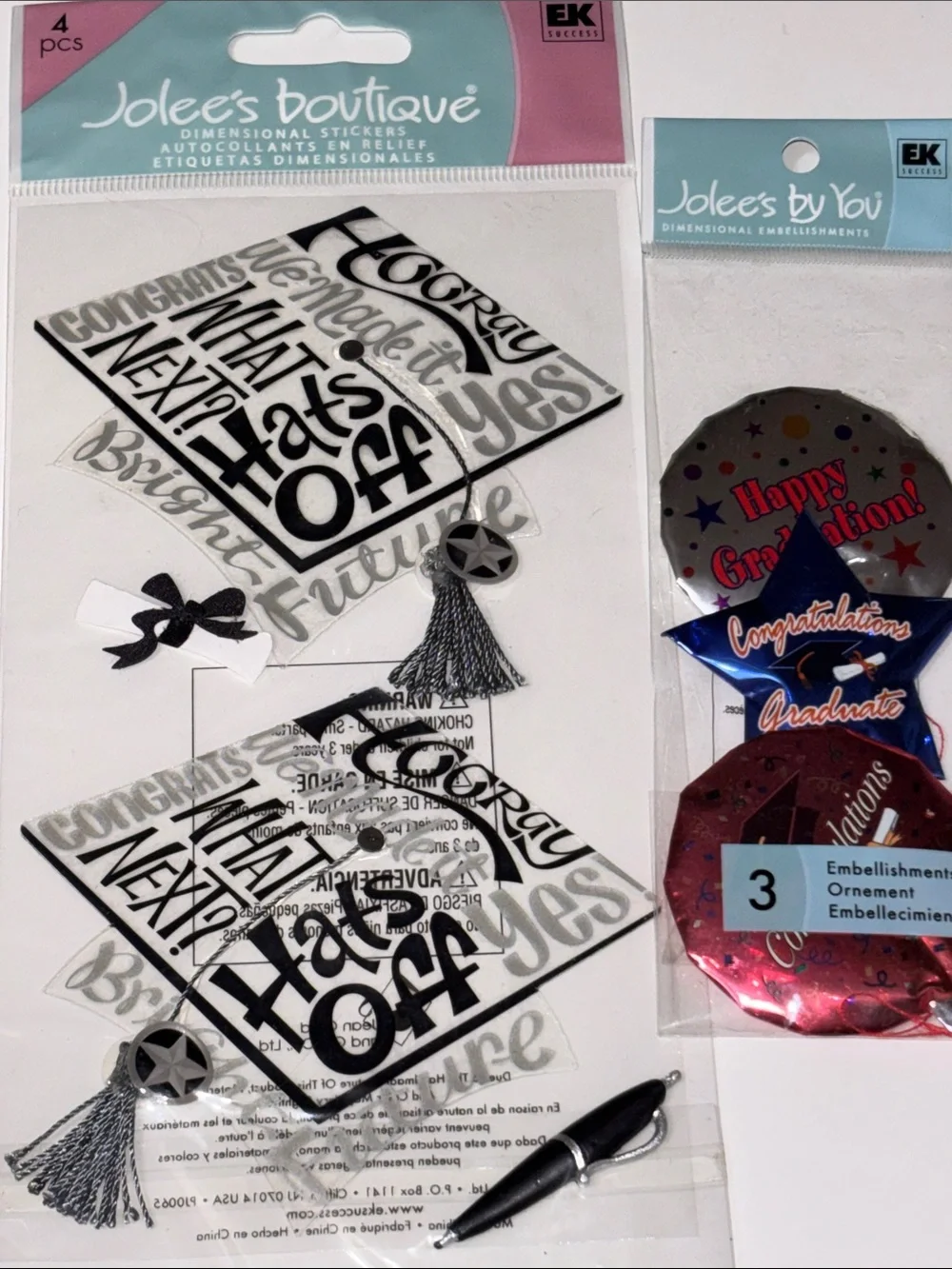 Jolee's Black Graduation Caps With Scrapbooking Stickers Graduation Balloons